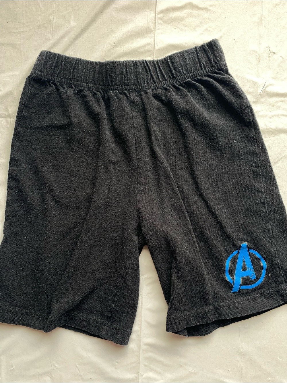 Marvel Avengers Boys Black Knit Athletic Shorts Blue A Logo Youth Size 7